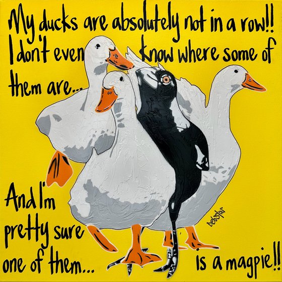 Ducks in a row Yellow Magpie 61cm x 61cm