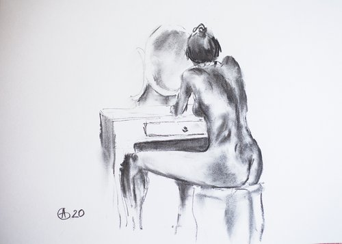 Nude in charcoal. 28. Black and white minimalistic female girl beauty body positive by Sasha Romm