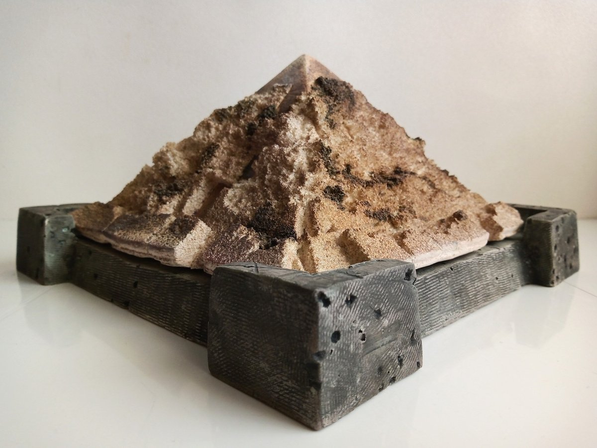 Expressive Cityscapes Clay Sculpture By Rossitza Trendafilova, 9 X 4", "Smoked Pyramid", Original Artwork