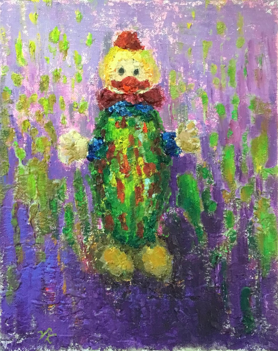 Impressionistic Still Life Oil Painting By Vera Klimova, 16 X 20", Clown, Original Artwork