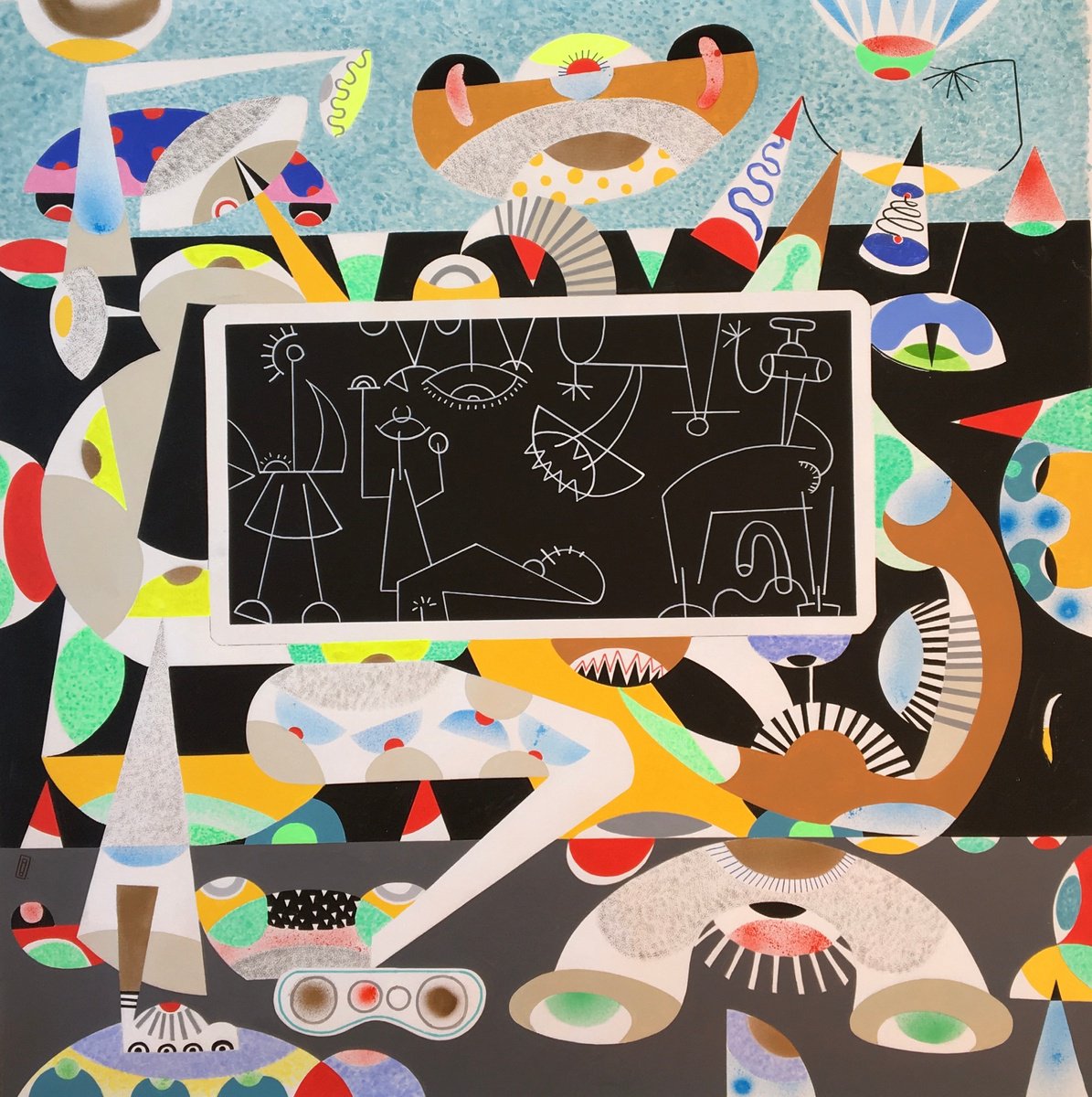 Expressive Abstract Acrylic Painting By Frantisek Florian, 43 X 43, Cosmic Paradise, Original Artwork