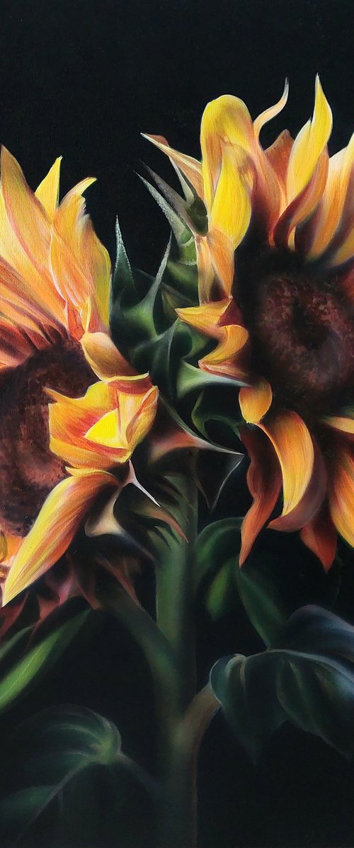 Realism sunflowers acrylic, Realism painting flowers,  flower art,  painting hyperrealism by Svitlana Brazhnikova