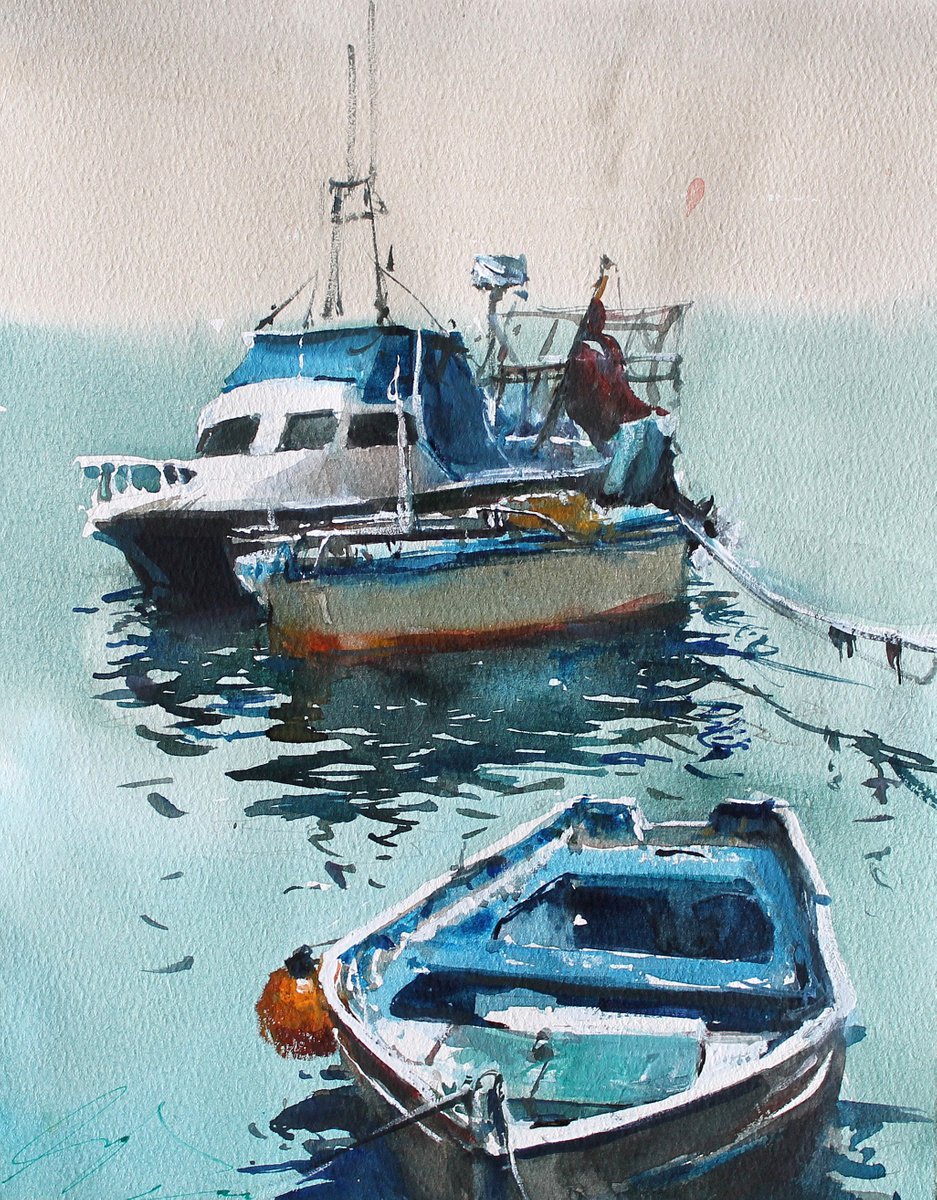 Boats Blue Sketch by Maximilian Damico