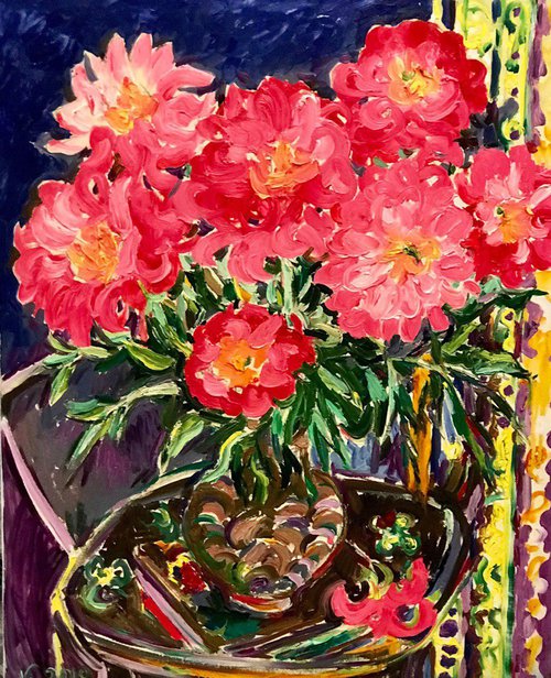 PEONIES - Still Life with Peonies - Floral Wall Decor - Oil Painting - Impressionism - 100x80 by Karakhan