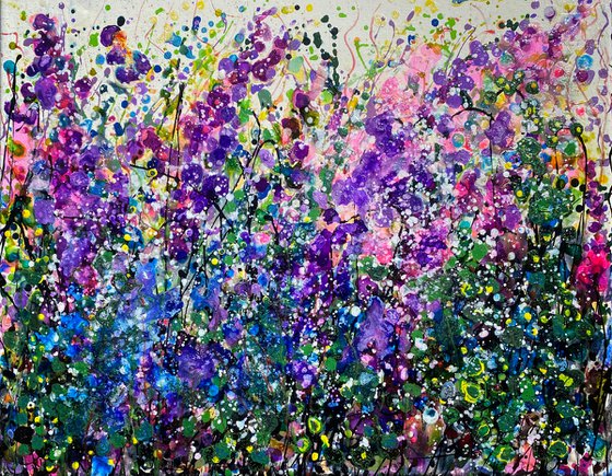 Born to Be Purple -  Floral Abstract  Original painting by OLena Art 18 X 14" X 0.5"