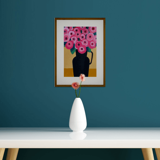 Pink Flowers in a Black Vase