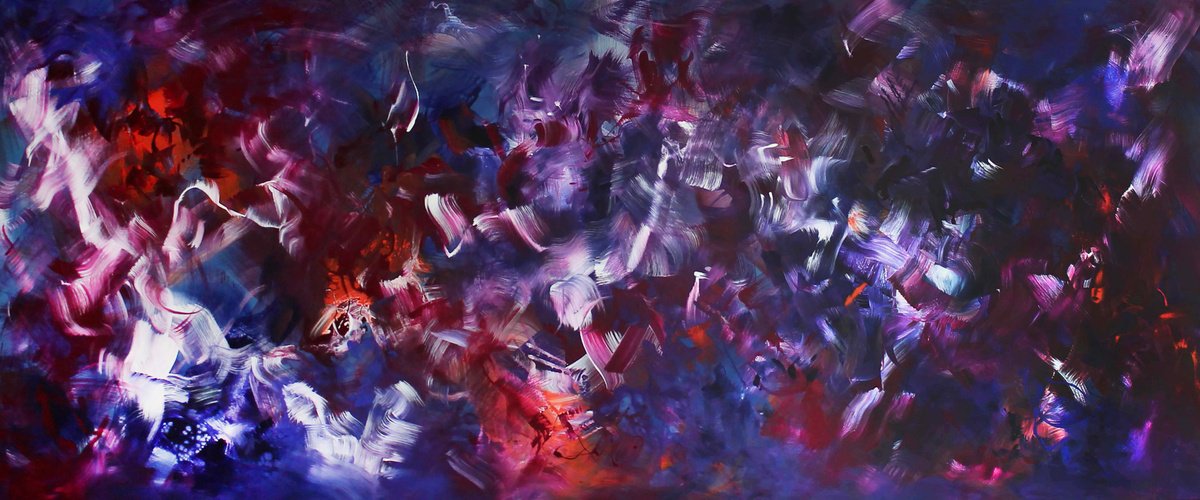 Expressive Abstract Acrylic Painting By Paresh Nrshinga Frsa, 72 X 30", Waiting For A Star To Fall, Original Artwork