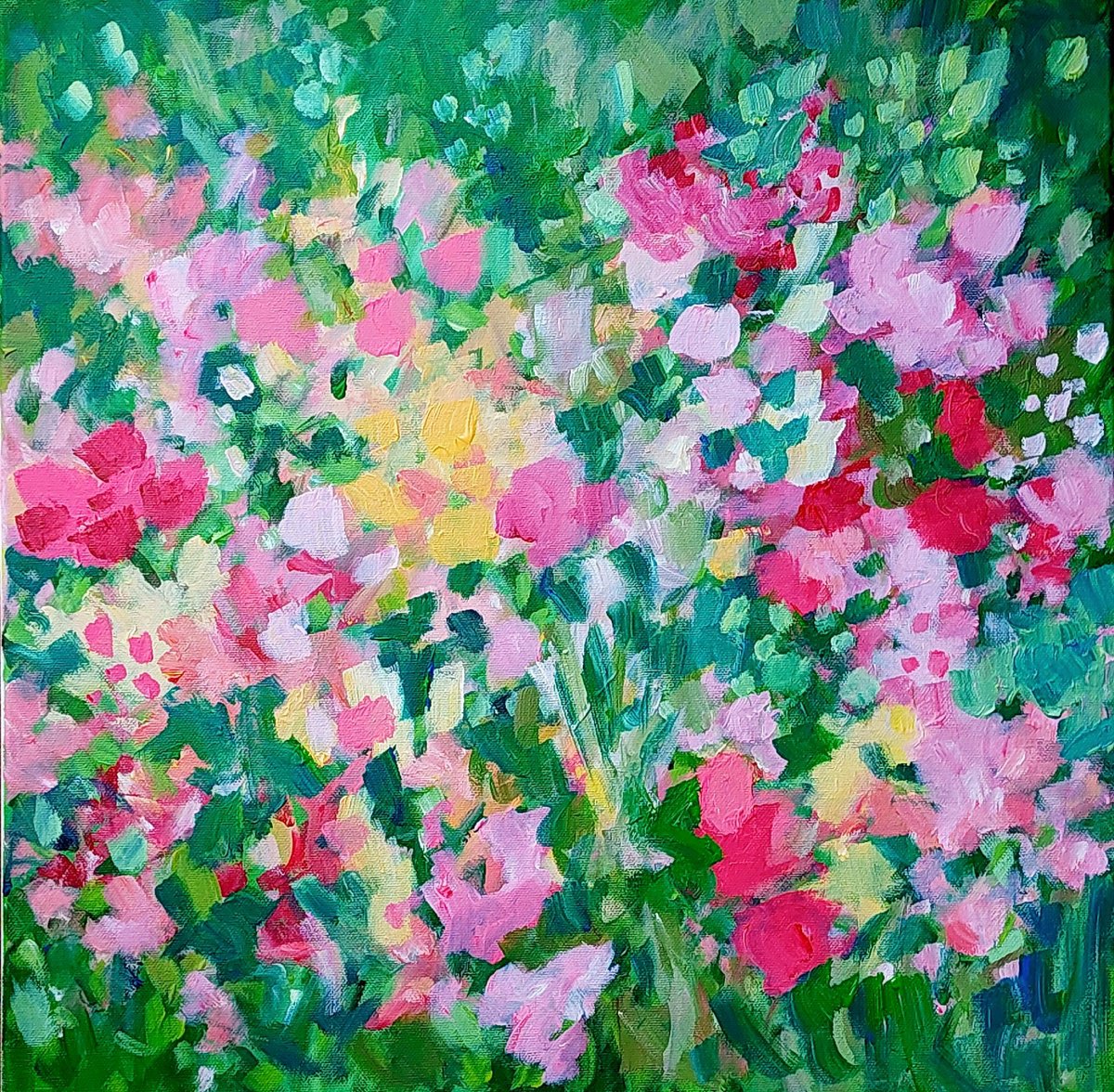 Abstract Botanical Acrylic Painting By Jan Rippingham, 20 X 20, Spring Garden Iii, Original Artwork