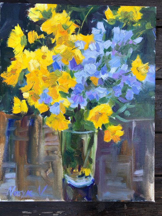 Blue and yellow flowers