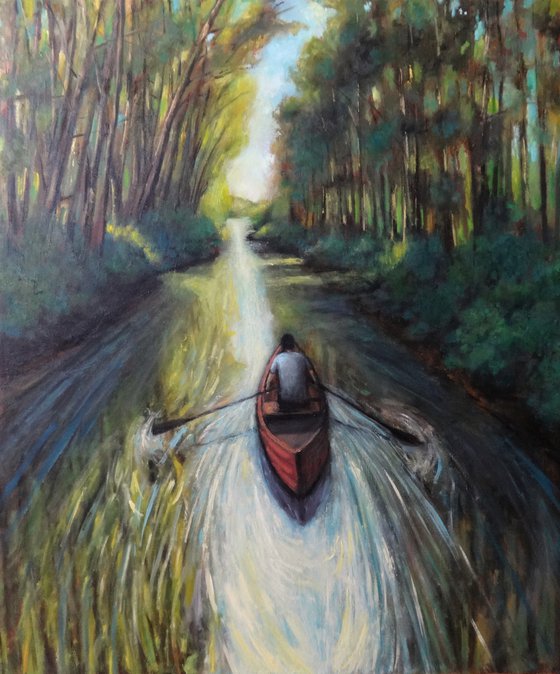 Man on rowing boat