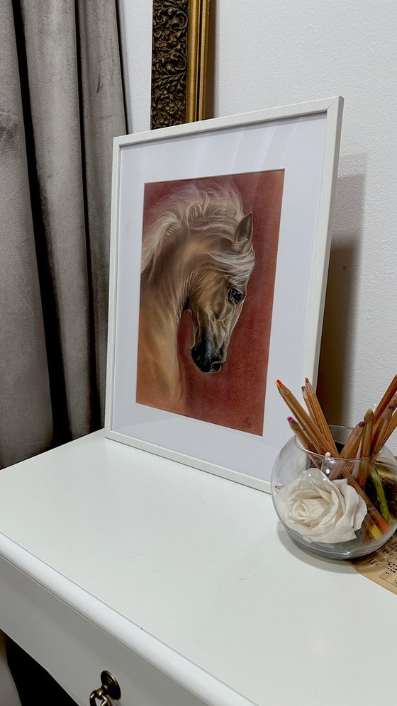 A portrait of a beautiful red horse