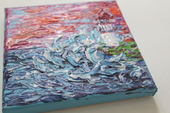 You are a Splashing Joy For Me- Original Acrylic Palette Knife Textured Painting on Stretched Canvas HomeDecor Wallart LightHouse Sea