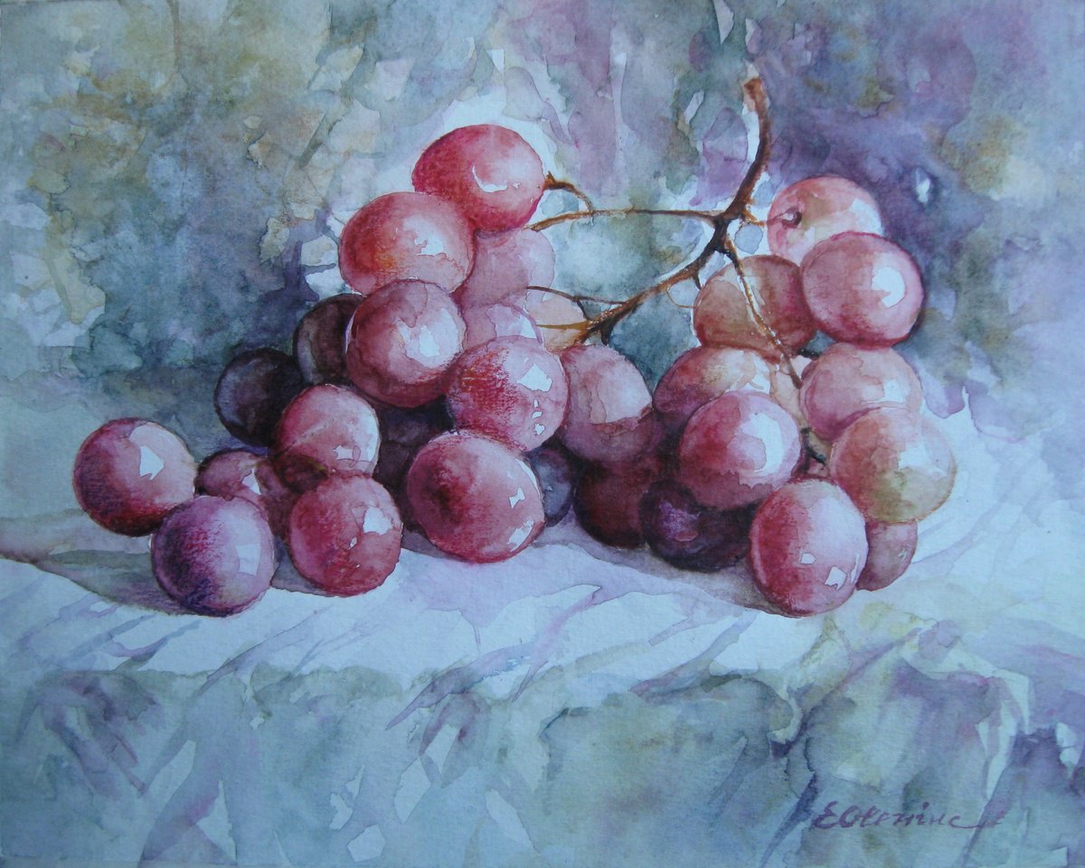 Impressionistic Still Life Watercolour By Elena Oleniuc, 12 X 10, Grapes, Original Artwork