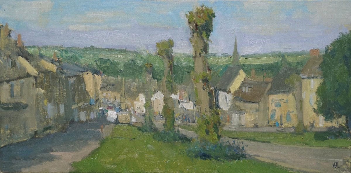Impressionistic Cityscapes Oil Painting By Alex James Long, 24 X 12, The Hill, Burford, Original Artwork