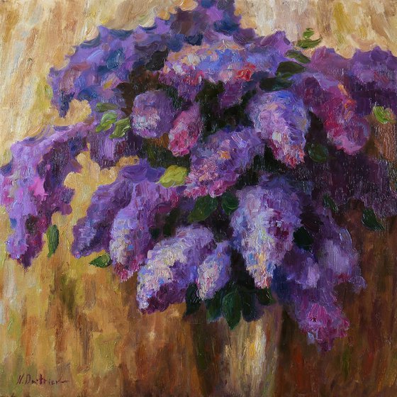 Three Lilacs Paintings - Abstract Floral Triptych