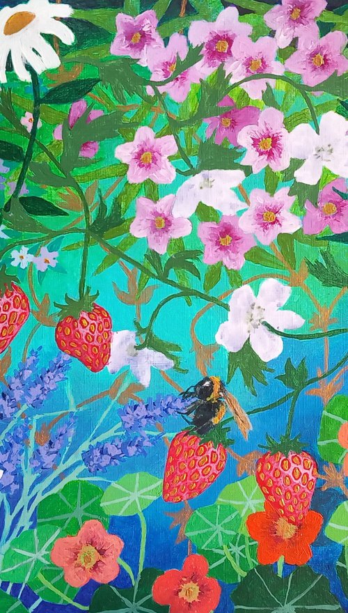 Strawberries and Bumble Bee by Lisa Mann