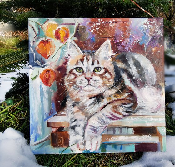 Animals oil painting, Cat painting on canvas