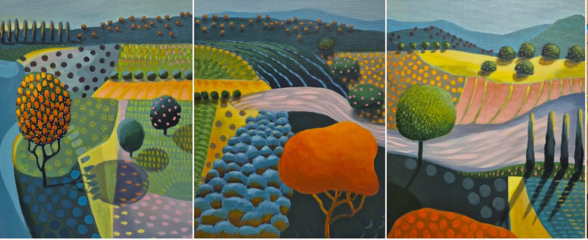 Illustrative Landscape Acrylic Painting By Gitti Gv, 33 X 14, Ordinary Day, Original Artwork