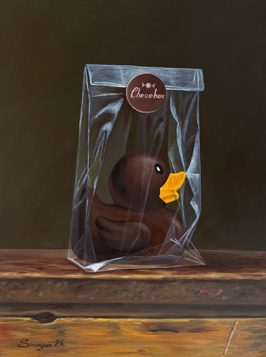 Photorealistic Still Life Oil Painting By Gevorg Sinanian, 9 X 12, Chocolate Duck, Original Artwork