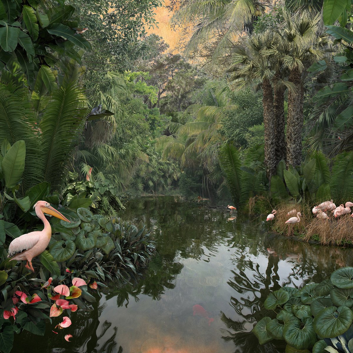 Impressionistic Landscape Photograph By Nadia Attura, 28 X 28", Backwaters Sunset, Original Artwork