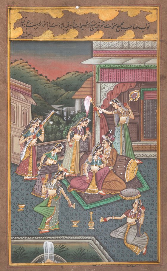 Mughal Love Scene on Antique Paper