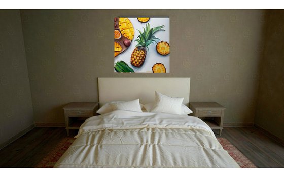 Tropical Fruit Breakfast. Original Oil Painting on Canvas. Tropical Still life. Tropical Fruit Room accent. Summer painting.