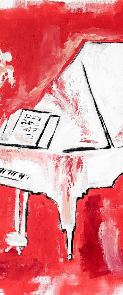 Coral Room with White Piano by Kristina Mallen