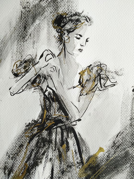 Ballerina ink drawing series-Figurative drawing on paper