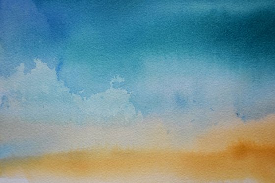 Sea Watercolour Painting, Coastal Original Art, Cyprus Landscape Wall Art