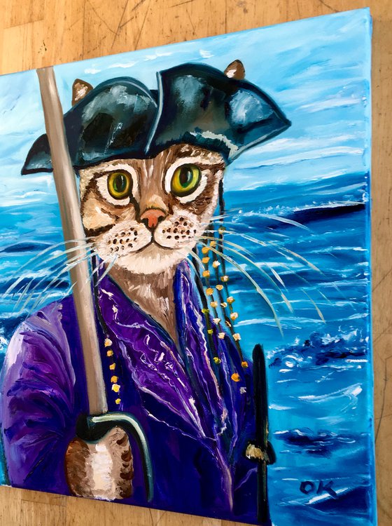 Troy The Cat Pirate of the Caribbean , Cat Pirate, original oil painting, portrait