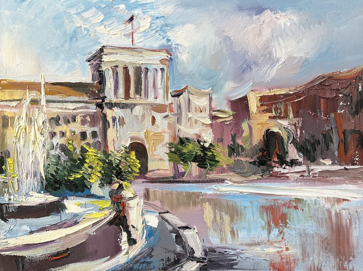 Impressionistic Cityscapes Oil Painting By Vahe Bagumyan, 16 X 12", Yerevan