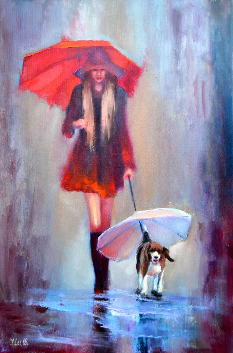 Impressionistic Animal Oil Painting By Elena Lukina, 16 X 24, Little Red Riding Hood, Original Artwork