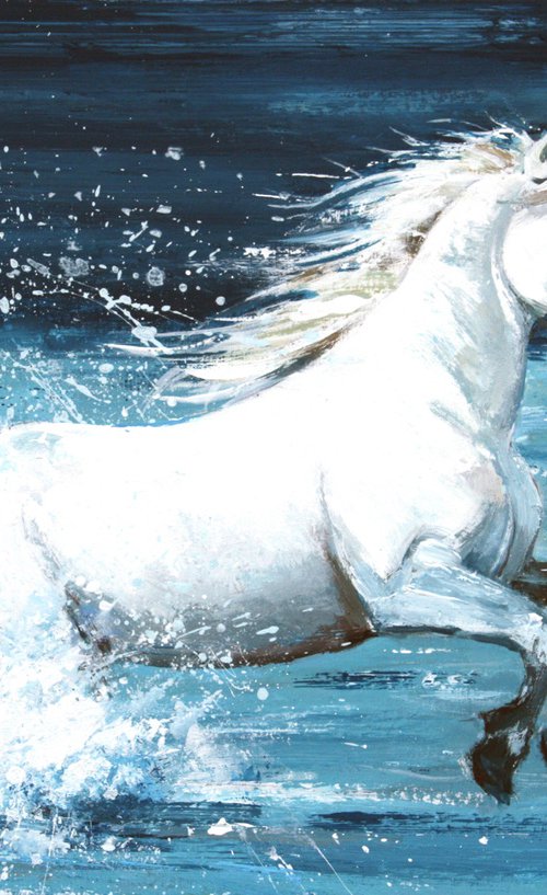 "GAME IN WATER ... " ORIGINAL PAINTING PALETTE KNIFE,  GIFT, HORSE by mir-jan