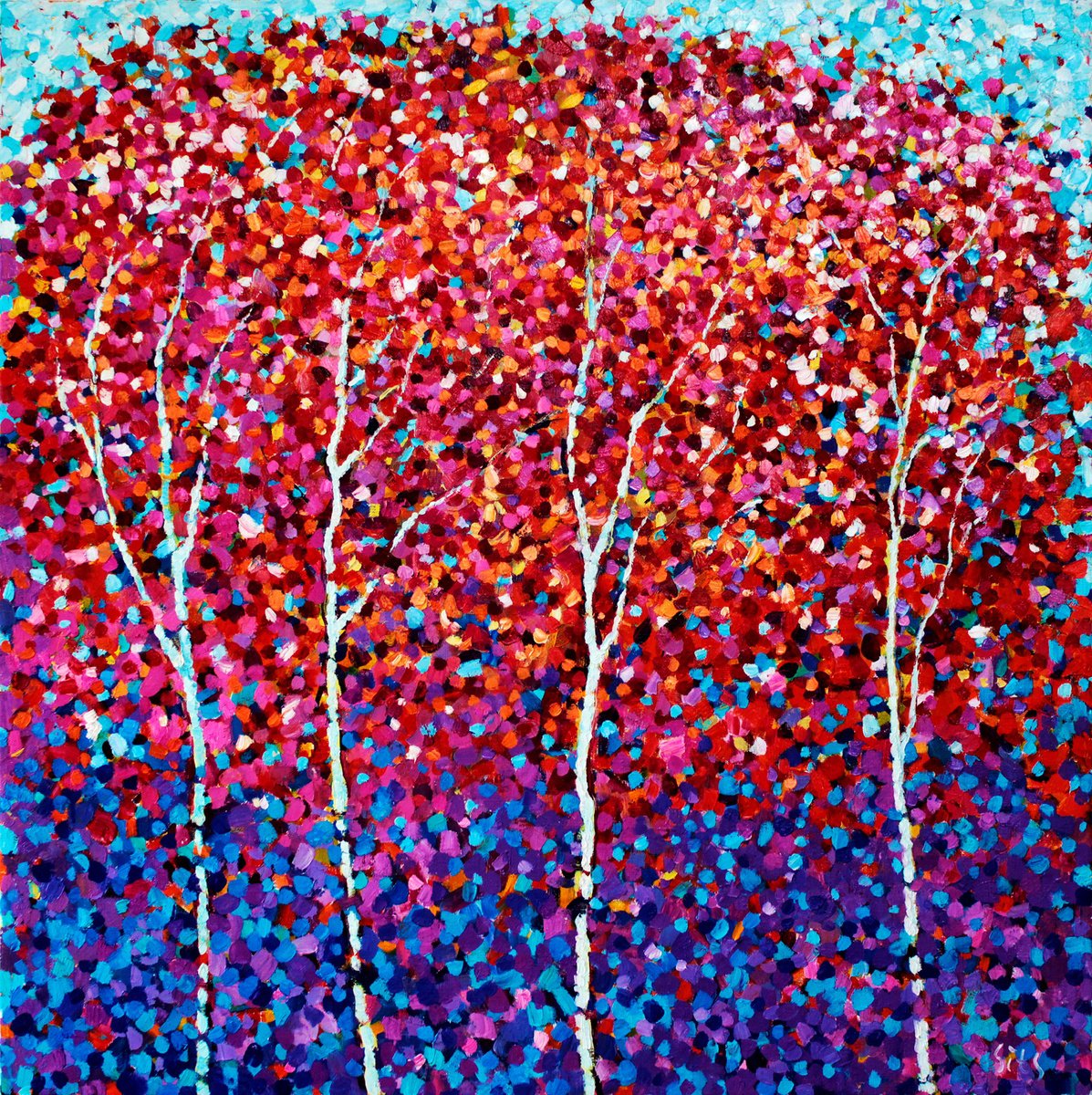 Abstract Landscape Oil Painting By Andrei Sitsko, 37 X 37, Autumn Impressions., Original Artwork