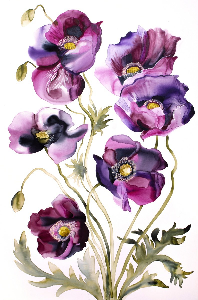 Expressive Watercolour , Poppies No. 8 By Elizabeth Becker, 24 X 36, Artwork For Sale On Artfinder
