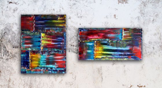 "Bricklaying" - FREE USA SHIPPING - Original PMS Abstract Diptych Oil Paintings On Canvas - 44" x 24"