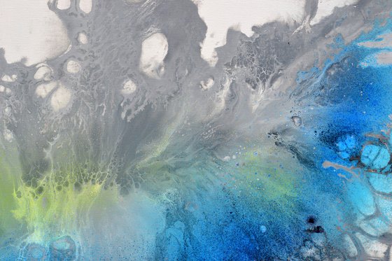 Astral Love XVIII 150x70cm, Fluid Art Painting Large Abstract XXL Peaceful Artwork Neutral Colours Painting