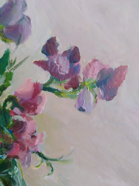 Sweet pea.  Original oil painting 2021