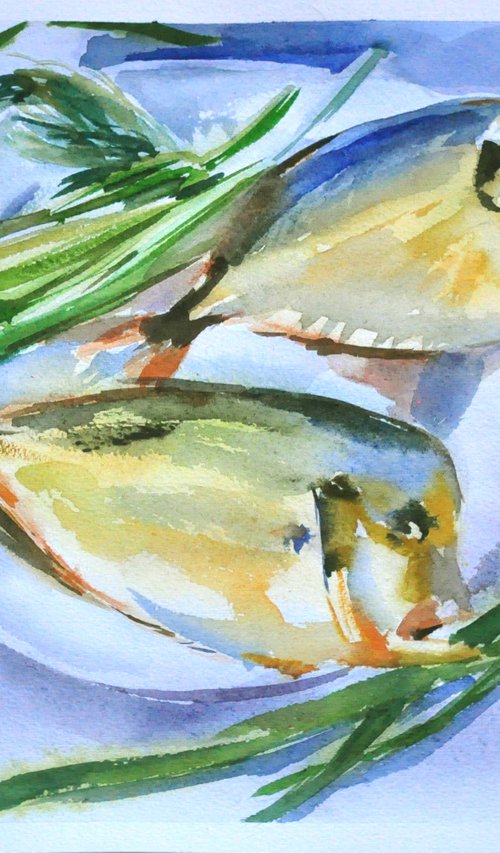 Fish and onion still life by Nataliia Nosyk