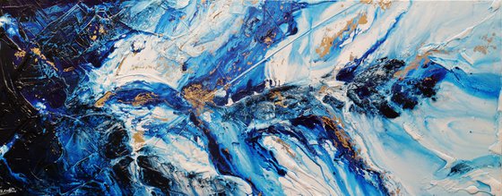 Admiralty Sapphire 200cm x 80cm Blue Gold Textured Abstract Art