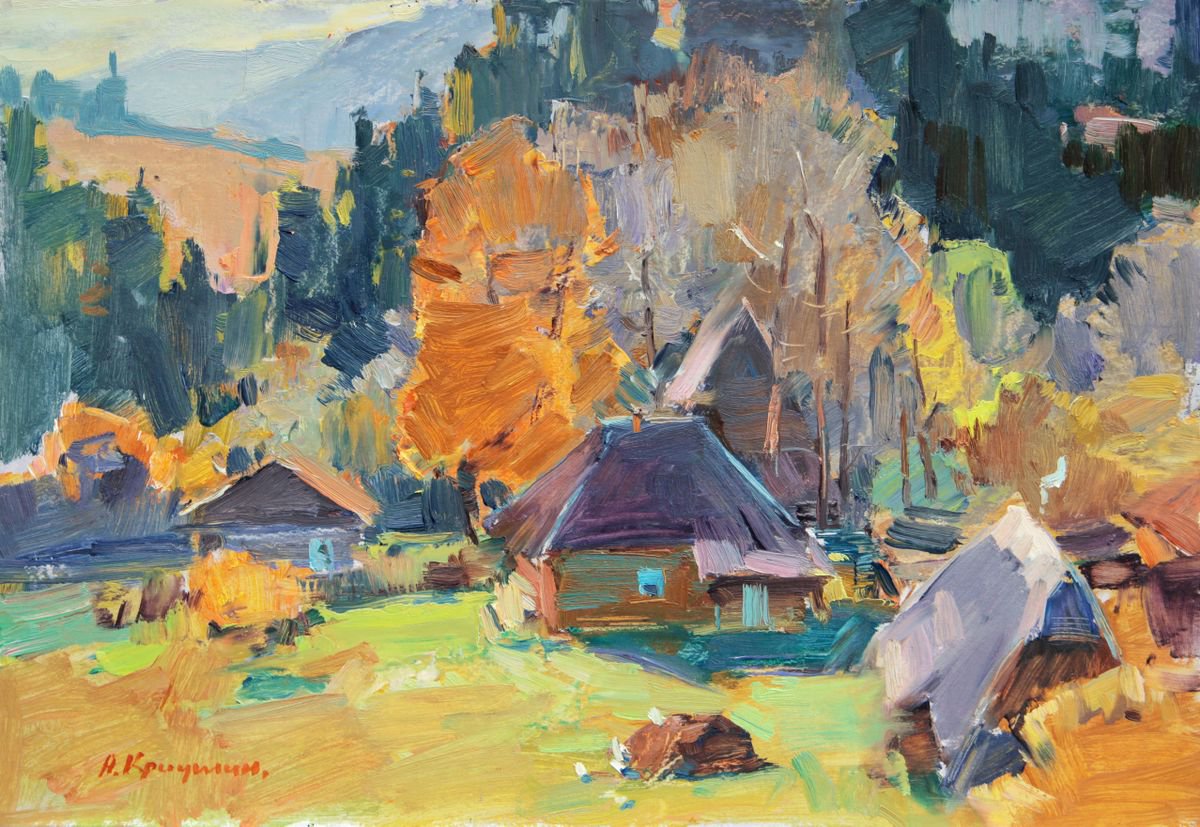 Impressionistic Landscape Oil Painting By Aleksandr Kryushyn, 20 X 14, Autumn Sun, Original Artwork