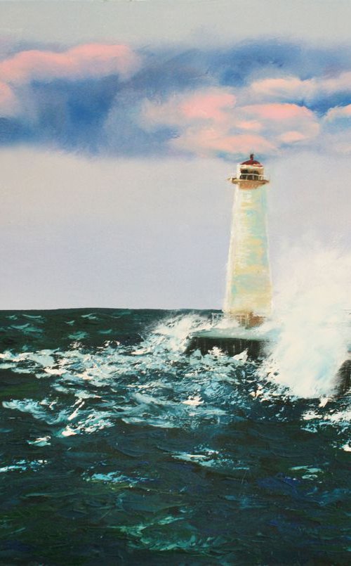 Lighthouse on Lake Ontario / Original Painting by Salana Art