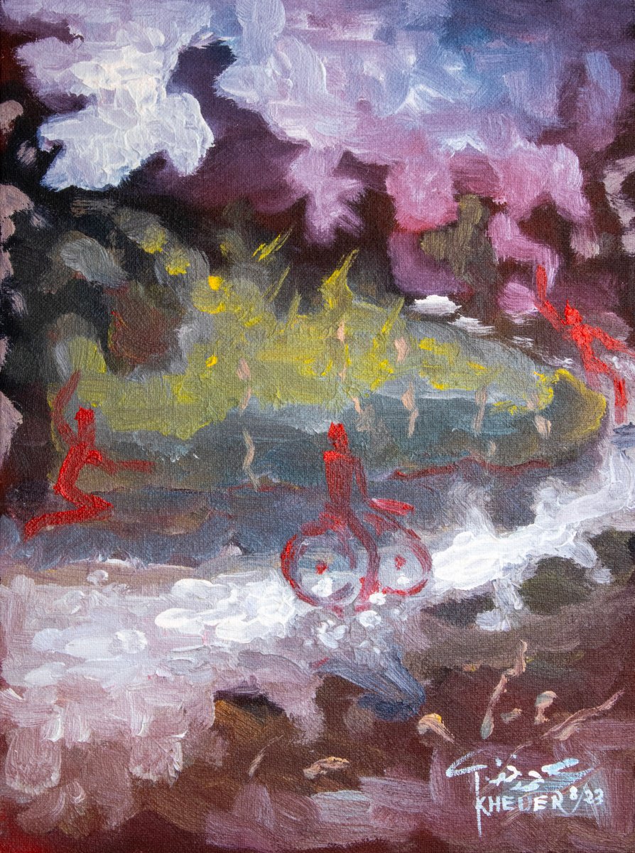 Bicycle Rider Alla Prima Landscape by Kheder