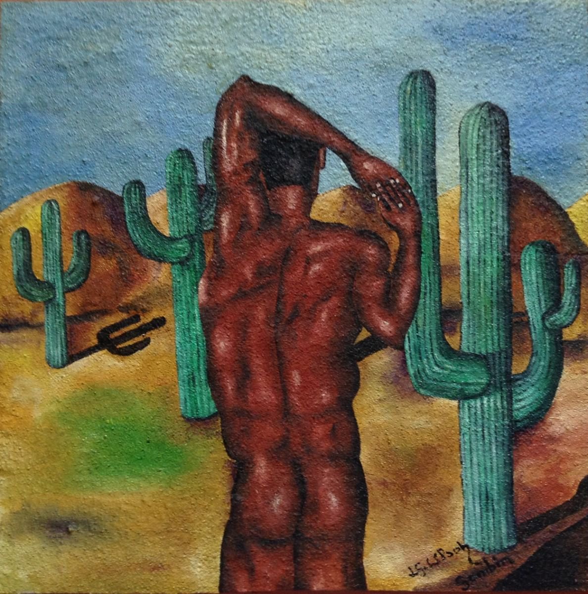 Introspective scene with saguaros. by Jg Wilson