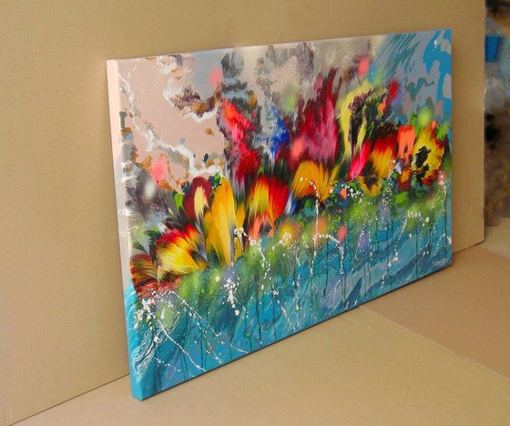 "Flowers in Water" Floral LARGE Abstract Painting