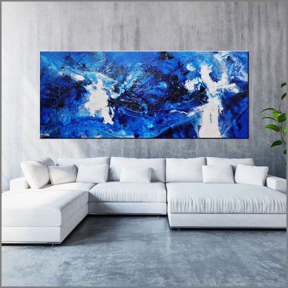 Cracker Jack Blue 240cm x 100cm Blue White Textured Abstract Art