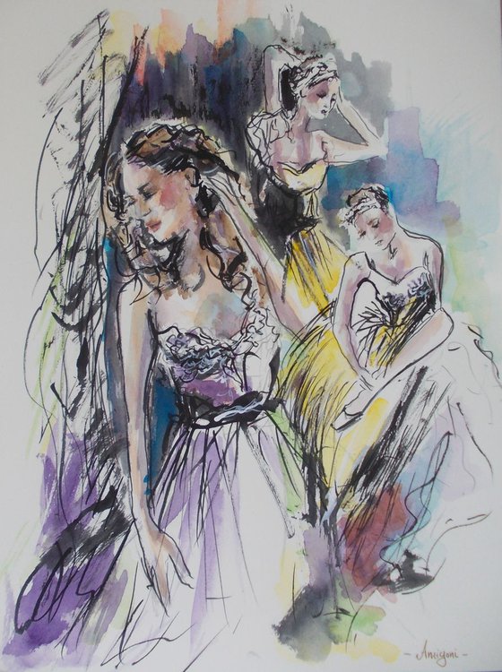 Behind the Scenes 5 -  Original ballet ink drawing on paper