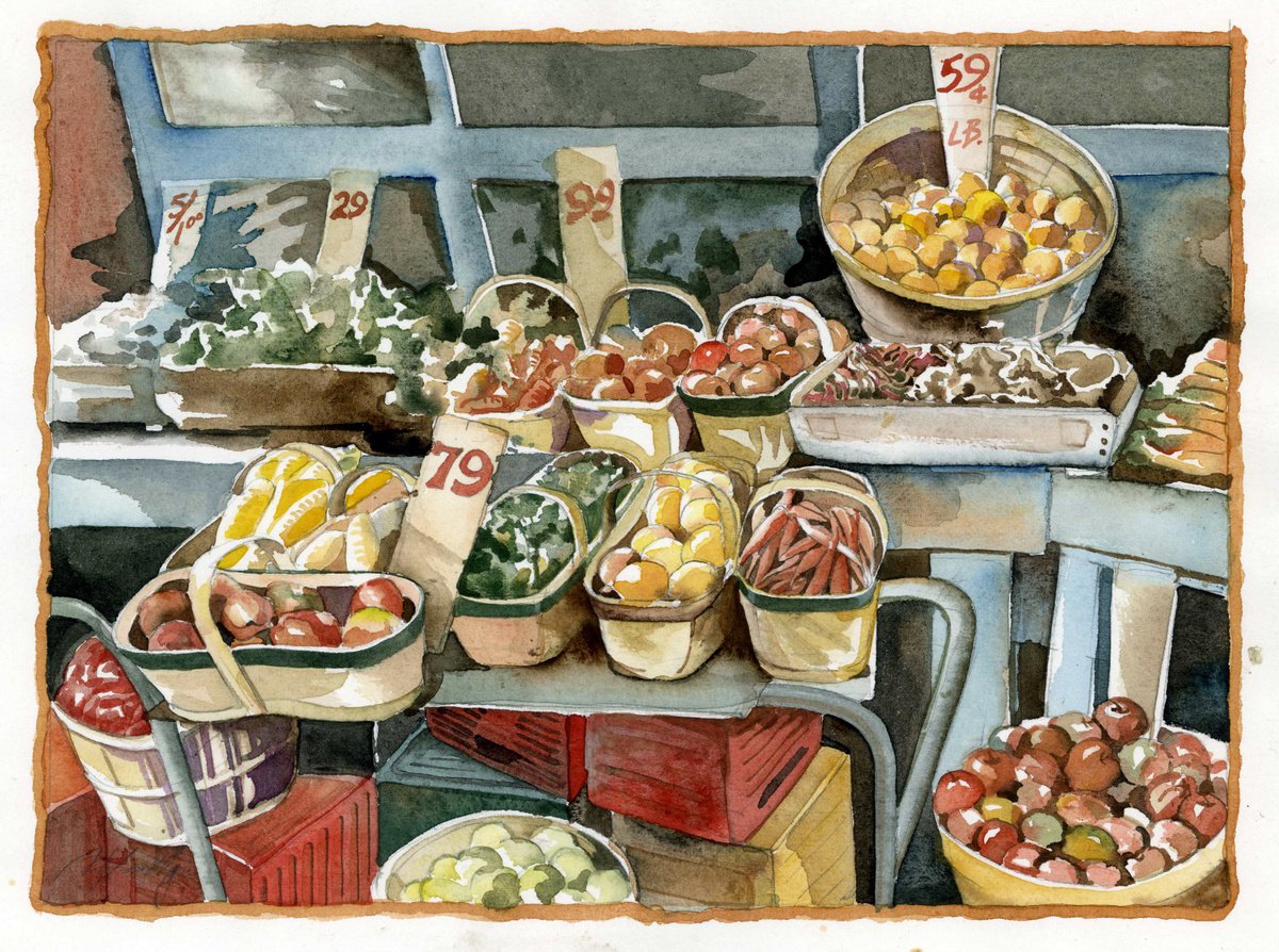 Impressionistic Cityscapes Watercolour By Alfred Ng, 11 X 9, At The Market, Original Artwork