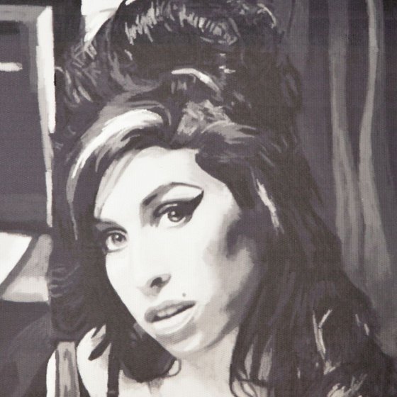 Amy Winehouse Original Framed Ink On Canvas Portrait