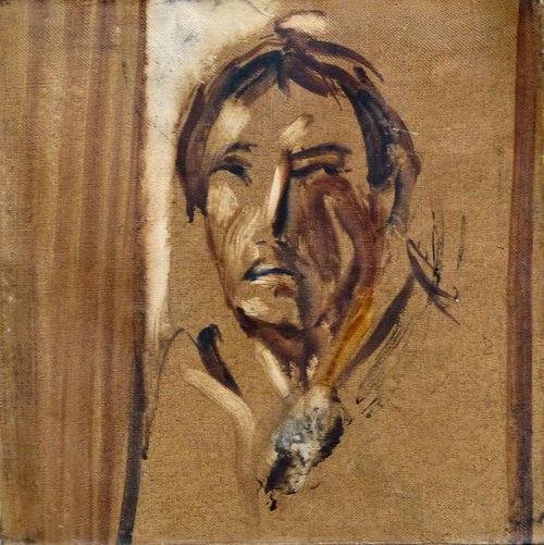 Self-portrait, oil on canvas 30x30 by Frederic Belaubre